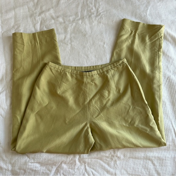 Vintage Y2K Ann Taylor olive / chartreuse Green satin silk  pants 2 petite - Picture 1 of 7